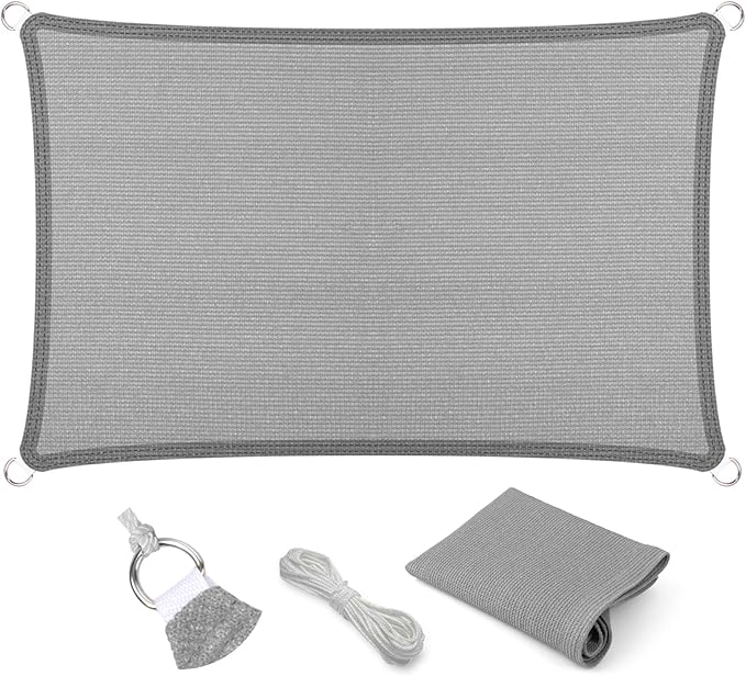 Eden's Decor Straight Flat-Edged Sun Shade Sail Rectangular 11' x 12' Grey UV-Blocking Outdoor Canopy Fabric Cloth Awning for Pergola Patio Garden Backyard Custom Size