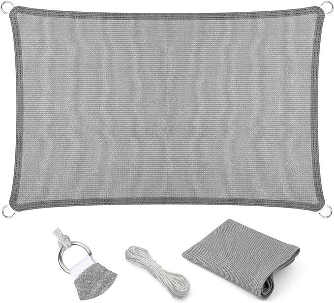 Eden's Decor Straight Flat-Edged Sun Shade Sail Rectangular 15' x 16' Grey UV-Blocking Outdoor Canopy Fabric Cloth Awning for Pergola Patio Garden Backyard Custom Size