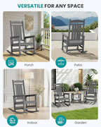 SERWALL Outdoor Rocking Chair Set of 2, HDPE Patio Rocking Chair, All-Weather Porch Rocker for Balcony, Yard, Dark Gray