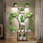 Elbourn Plant Stand Indoor with Grow Lights - 60" Tall Metal Plant Shelf for Multiple Plants, 8 Tiered Corner Plant Stands for Indoor Plants, X - Shaped Decorative Rack for Home, Living Room & Patio Decor (Brown)