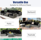 Tangkula 7 Pieces Patio Rattan Furniture Set, Patiojoy Outdoor Conversation Set with Cushions and Tempered Glass Coffee Table, All-Weather Sectional Sofa Set for Garden, Lawn, Backyard (Black)