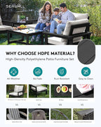 SERWALL HDPE Patio Furniture Set, 7-piece Outdoor Sectional Sofa Set, All Weather Outdoor Couch Set for Deck, Lawn, Black Frame with Khaki Cushion
