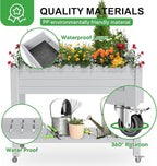 Raised Garden Bed with Legs, 33.66" Tall Self-Watering Resin Planter Box with Lockable Wheels Drainage Plug and Gauge for Vegetables, Flowers, Storage Shelf for Tools and Accessories (Ashen)