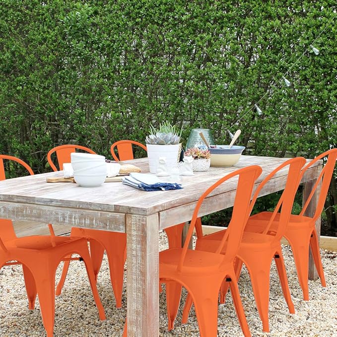 Set of 4 Metal Dining Chairs, Orange