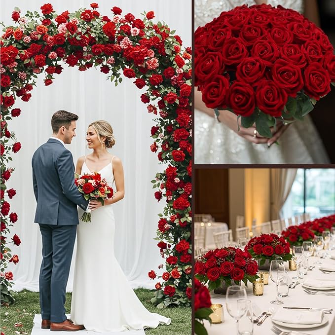 Artificial Red Roses, 104 Pcs Silk and Plastic Stems, 20 Inch Tall