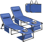 Devoko Beach Lounge Chair, Outdoor Sun Tanning Chair with Face Hole, Heavy Duty Folding Portable Lay Chaise Lounge Chairs for Outside Beach Pool Camping Patio, Blue