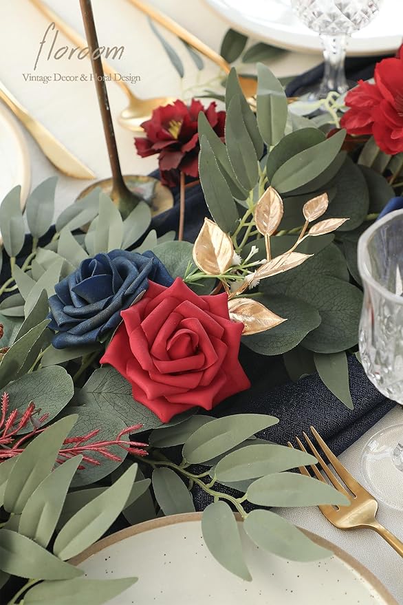 Artificial Flower Garland, 6ft Faux Silk Eucalyptus Vine in Dark Red