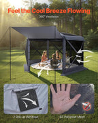 VEVOR Pop up Gazebo Screen Tent, 12 x 12 ft Large 6-Sided Camping Canopy Tent with Removable Top & Carry Bag, Quick-Set & Bite-Proof, Screen House Sun Shelter for 8-10 Persons Backyard Patio, Grey