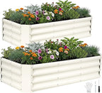 INNO STAGE 2Pcs Galvanized Raised Garden Bed Kit, 4x2x1FT Metal Raised Garden Beds for Vegetables, Rust-Resistant & Easy Assembly, Outdoor Raised Beds for Gardening, Flowers, Herbs (White)