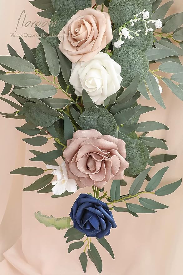 Artificial Flower Garland 6 ft Eucalyptus Willow Dusty Rose Navy