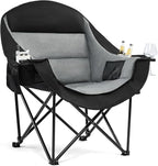 Oversized Camping Chairs for Adults - Heavy Duty Padded Outdoor Folding Lawn XL Camp Chair with Cup Holder Cooler Pockets for Outside Sports Beach Fishing Garden Portable Supports 500lbs, Black
