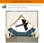 Patio Chaise Lounge,PE Rattan Outdoor Patio Wicker Adjustable Outdoor Sun Bed with Four-sided Canopy and Comfortable Blue Cushion – Versatile Use for Patio, Garden, and Poolside