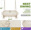Hammock Chair in Beige Cotton Macramé, Double Swing, 450 lb Limit