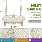 Hammock Chair in Beige Cotton Macramé, Double Swing, 450 lb Limit