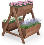 Giantex Vertical Raised Garden Bed, 3 Wood Planter Boxes for Flower Vegetable Fruit Herb, Freestanding Garden Planter with Drain Holes, Elevated Raised Beds for Indoor Outdoor Lawn Patio Yard, Brown
