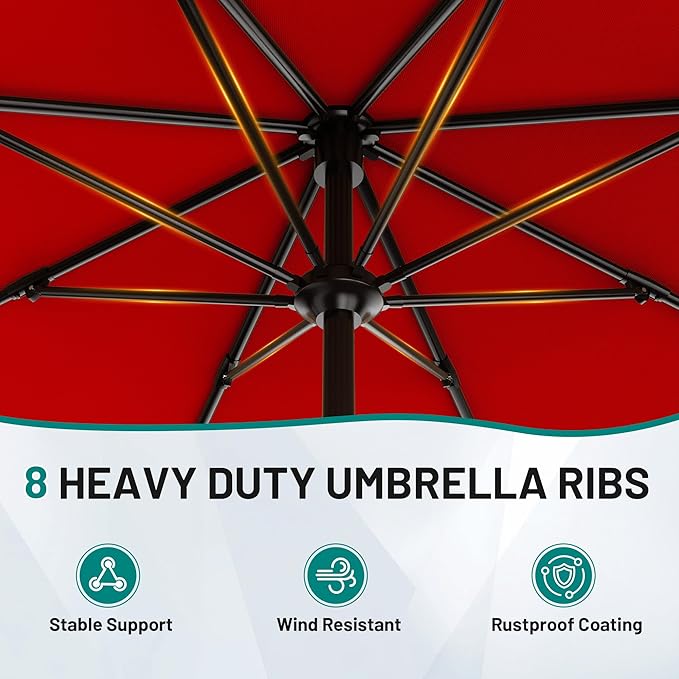 AreShark 9 FT Patio Umbrella for Outdoor, Outdoor Table Umbrella with Push Button Tilt and Crank, Outdoor Patio Umbrellas with 8 Sturdy Ribs for Market, Garden, Pool (Red)