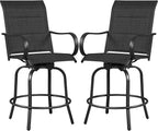 Yaheetech 2 Piece Patio Swivel Bar Stools Texteline Bistro Chairs with High Back/Armrest/Footrest, All Weather Padded Seating Outdoor Furniture Height Outdoor Chairs for Outside, Lawn & Garden