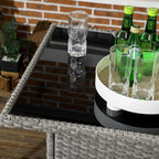 Outsunny 5 Piece Wicker Outdoor Bar Set, High Top Outdoor Table and Chairs, Bar Height Patio Set with Glass Table Top 2 Tier Storage Shelf and 4 Bar Stools for Garden, Poolside, Gray