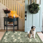 Outdoor Rug 3x5 ft Washable Floral Entryway Mat in Sage Green