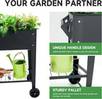 Raised Garden Bed with Legs and Wheels Removable for Outdoor, 31.6 * 14.6'' Metal Planter Raised Box for Growing Vegetables Herb Flower in Patio(Black)