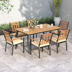Tangkula 63" Large Patio Dining Table for 6, Acacia Wood 6-Person Dining Table with 2" Umbrella Hole & Metal Legs & Adjustable Foot Pads, Rectangular Outside Table for Garden, Poolside & Backyard