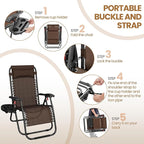 Yaheetech 26" Zero Gravity Recliners Outdoor Adjustable Folding Reclining Lounge Chairs w/Pillows, Cup Holder Trays and Carry Strap for Patio Backyard Beach Brown Set of 2