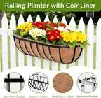 Halatool 2 Pack Heavy-Duty Metal Deck Railing Planter Box, 24 Inch Rust-Resistant Window Boxes Planters with Coco Liner & Adjustable Brackets, Grow More On Your Balcony, Patio & Fence