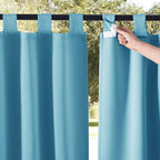 NICETOWN 2 Pieces Privacy Thick Outdoor Curtainss for Patio, Waterproof Window Treatment Detachable Sticky Tab Top Room Darkening Vertical Drapes for Bathroom/Pool, 52 by 84 Inch, Teal Blue