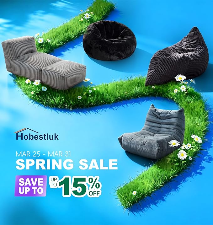 Hobestluk Big Bean Bag Lounger Chairs Large Beanbag Chair for Adults Bean Bag Sofa with Memory Foam Filled for Living Room, Bedroom or Balcony (Stripe White)