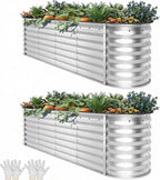 YITAHOME 24" Tall 9 in 1 Large Raised Garden Bed Kit, 8x2x2ft Galvanized Metal Planter Box with Gloves and Safety Rubber, Outdoor Above Ground Planters for Plants Vegetables Flowers, Silver