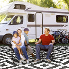 SAND MINE Waterproof Outdoor Rug 9x12 ft, Plastic Reversible Rug, Modern Area Rug, Large Floor Mat for Outdoors, RV, Patio, Backyard, Deck, Picnic, Beach, Camping (9' x 12', Black & White Lattice)