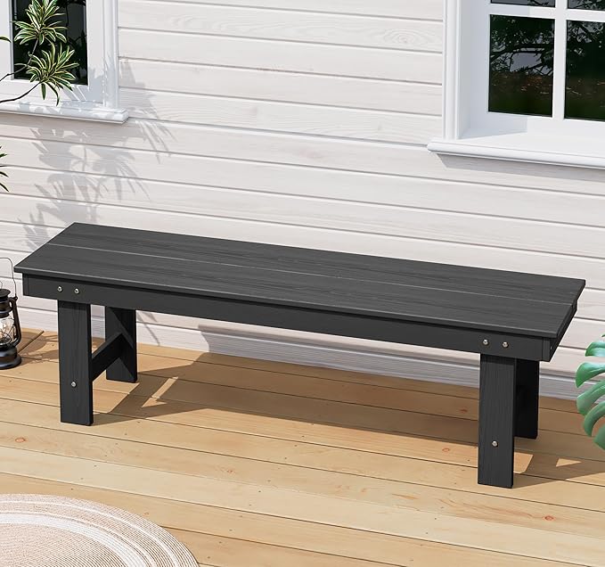 SERWALL 2-Person Outdoor Bench Backless, HDPE Outdoor Benches Weatherproof, 700 Lbs Weight Capacity, Poly Lumber Patio Furniture for Garden, Porch and Park, Black