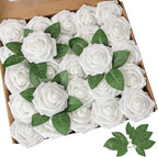 Artificial Flowers, 100 Pcs White Foam Roses with Thin Wire Stems