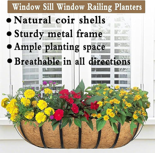 2pack 30-inch Window Sill Window Railing Planters with Cocoa Liner for Outdoor Balconies, Porches, Fences, Patio Railings