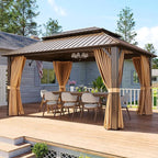 Aoxun 12x16FT Gazebo Outdoor Hardtop Pergolas with Mosquito Netting and Curtains Large Gazebo with Galvanized Steel Double Roof for Gardens, Decks, Patios, Parties (Brown)