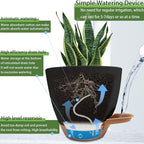 Self Watering Planters with Drainage Holes Reservoir,Nursery Planting Pot for Indoor Decor Garden Plants Succulents,Snake Plant, African Violet,Plastic Flower Pots Set 7+6.5+6+5.5+5 Inch (Black)