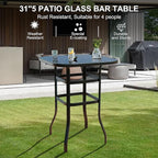 5 PCS Outdoor Bar Set with Outdoor Bistro Table and Chairs Set of 4, Bar Height Outdoor Dining Set, All Weather Mental Textilene High Swivel Bar Stools Chair Set of 4 and High Glass Bar Table
