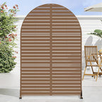 Casaphoria 72" H x 47" W Arched Metal Privacy Screen - Elegant Freestanding Outdoor Screen for Deck, Patio & Balcony - Versatile Decorative Privacy Panels for Home & Garden Use (Brown-Louvered)