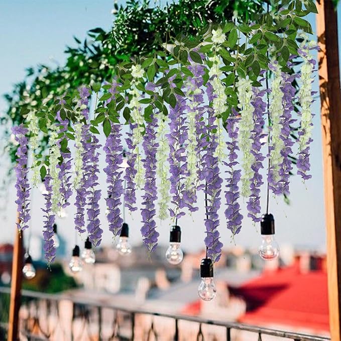 Artificial Wisteria Flower Vines, 48 Pack, Dark Purple Hanging Decor