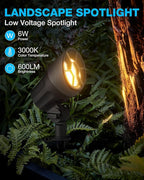 SUNVIE 6W LED Landscape Lights Low Voltage Landscape Lighting with Connectors Warm White Landscape Spotlights Outdoor 12-24V Waterproof Yard Garden Lights Wired Tree Wall Landscape Spotlights, 8 Pack