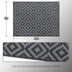 SAND MINE Waterproof Outdoor Rug 9x12 ft, Plastic Reversible Rug, Modern Area Rug, Large Floor Mat for Outdoors, RV, Patio, Backyard, Deck, Picnic, Beach, Camping, Black Grey Lattice