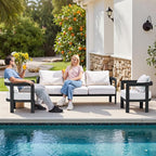 Outdoor Furniture Set, Metal Patio Conversation Set with 6" Thick Cushions, Outdoor Couch Sofa and Patio Chairs Set for Backyard Porch Balcony, White