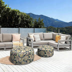 LVTXIII Outdoor Inflatable Ottoman, Fade-Resistant Round Footrest Stool D31”x H14”, Portable Patio Pouf for Garden Camping or Home Use, Paisley Sapphire Blue