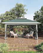 Canopy Tent 12x12 ft, Pop Up Gazebo One-Push Setup with 4 SandBags for Backyard Parties and BBQs, Mosquito Netting & Height Adjustable - Green