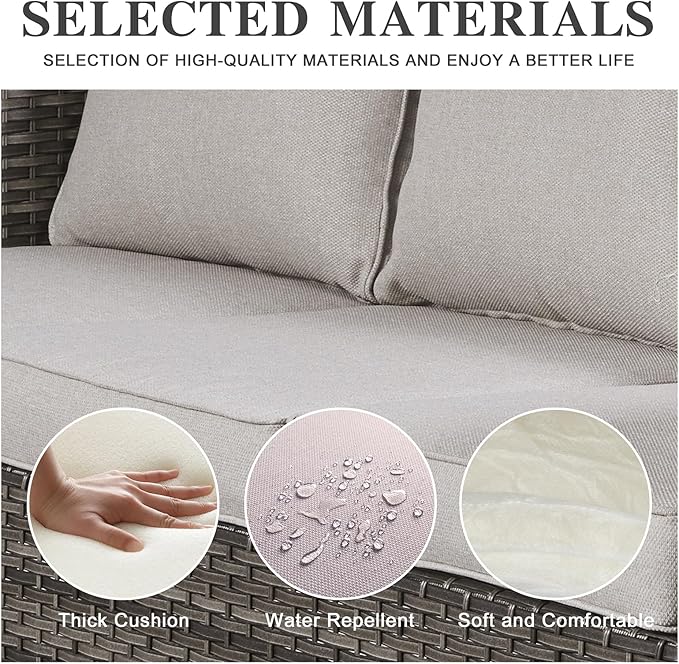 Belord 6 Piece Outdoor Furniture Patio Wicker Sofa Set, Oversize Outdoor Dining Chairs with Rattan Ottomans, Conversation Sets Patio Furniture Come with Removable Washable Cushion Beige