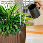 Set of 2 Large Planter Outdoor Self Watering Pots for Indoor Plants, 24" Tall Planters with Drainage Hole for Patio, Garden (Brown Ribbed)