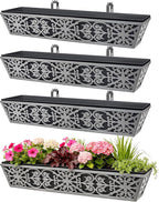 4 Pack 30 Inch Window Boxes Planter for Outdoor Plants Deck Railing Planters Box with Adjustable Brackets for Porch Fence Balcony Hanging Flower Baskets with Non-Woven Fabric Liner for Garden Décor