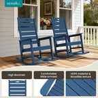 SERWALL Oversized Outdoor Rocking Chair, HDPE Patio Rocking Chair with Footrest for Adults, All Weather Porch Rocker for Deck Patio Balcony, Navy