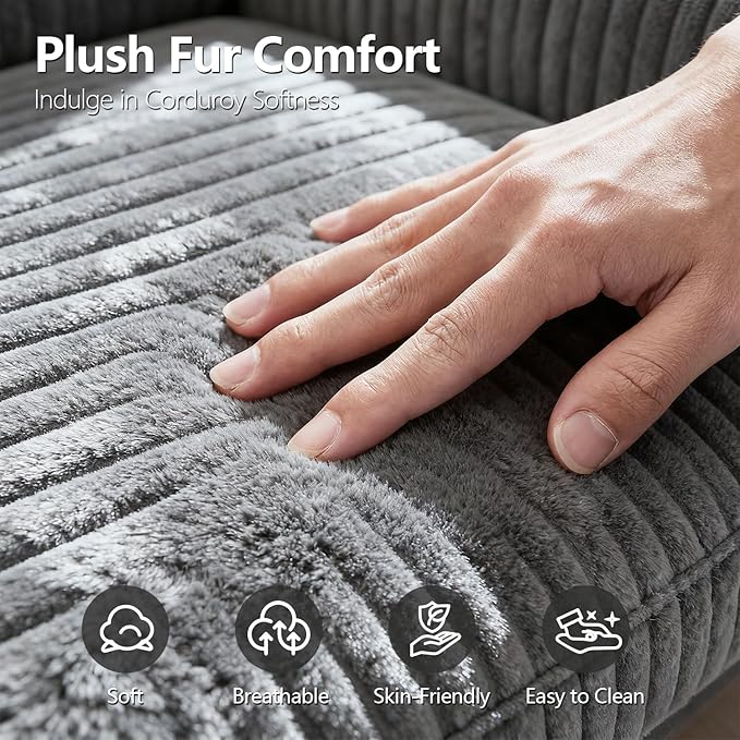 67" Oversized Chaise Lounge Chair Indoor, Soft Boneless Cloud Couch with 3 Pillows, 4 Side Pockets and 2 Cup Holders, Comfy Corduroy Sleeper Couch for Living Room Bedroom