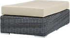 Modway Summon Wicker Rattan Outdoor Patio Sunbrella® Fabric Rectangle Ottoman in Canvas Antique Beige